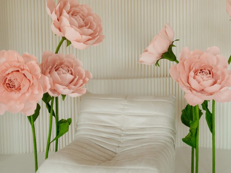 Wiosenna aranżacja z kwiatami w studio fotograficznym na wynajem