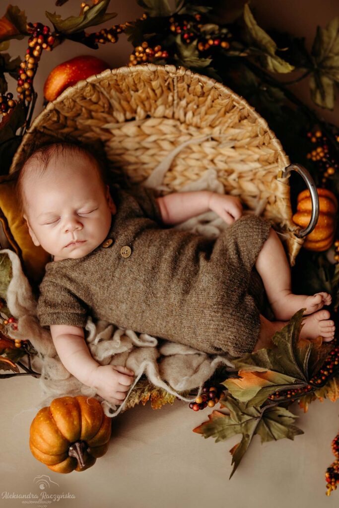 Zdjęcie z sesji noworodkowej w studiu.